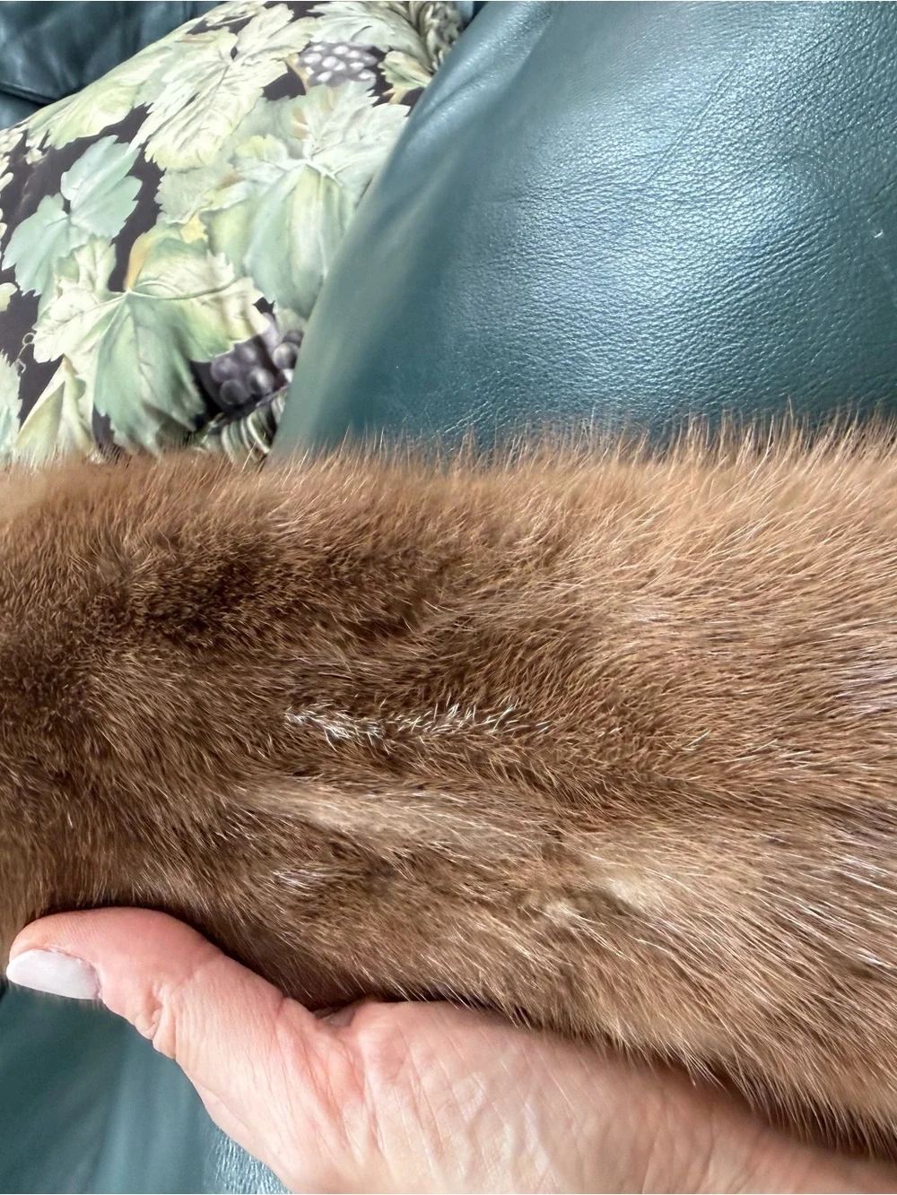 Vintage Brown Mink Fur Stole with Embroidered Ribbon Detail- 1950's RARE